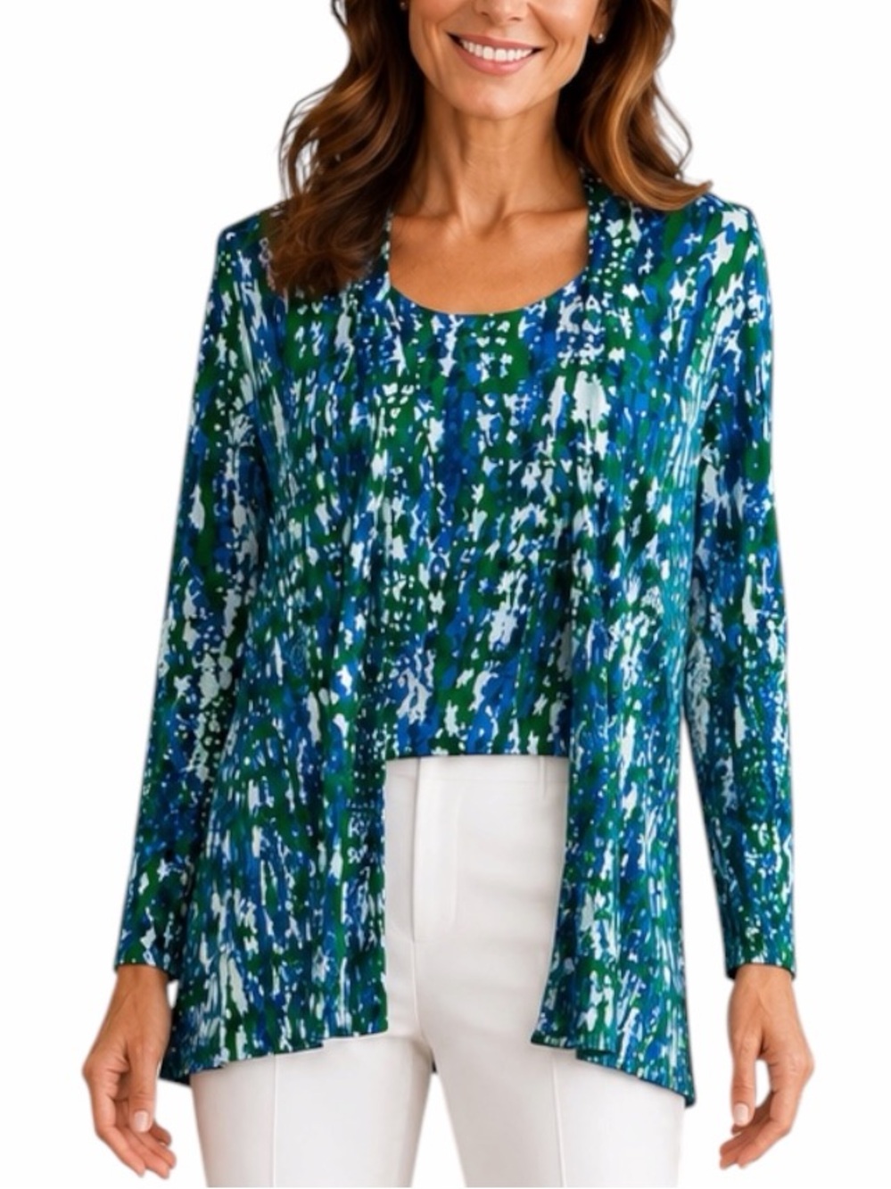 Coldwater Creek Sweater Tank Cardigan Set Size 1X Soft Knit Blue Green Cotton